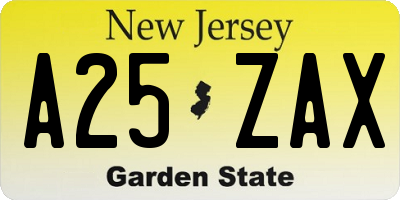 NJ license plate A25ZAX