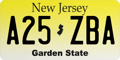 NJ license plate A25ZBA