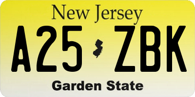 NJ license plate A25ZBK