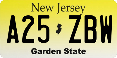 NJ license plate A25ZBW