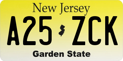 NJ license plate A25ZCK