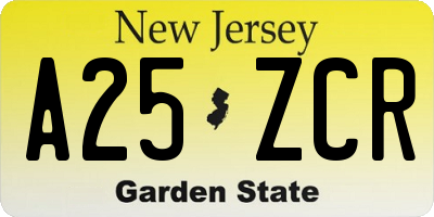 NJ license plate A25ZCR