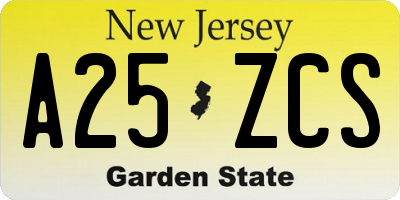 NJ license plate A25ZCS