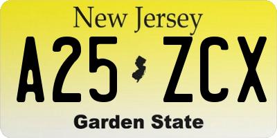 NJ license plate A25ZCX