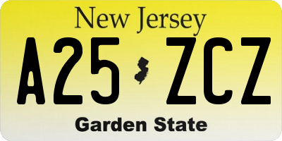 NJ license plate A25ZCZ