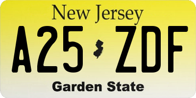 NJ license plate A25ZDF