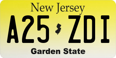 NJ license plate A25ZDI