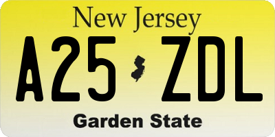 NJ license plate A25ZDL