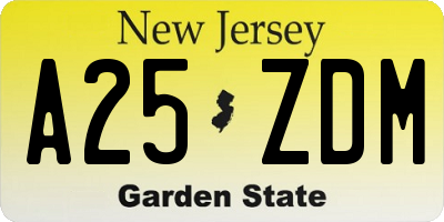 NJ license plate A25ZDM