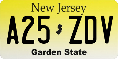 NJ license plate A25ZDV