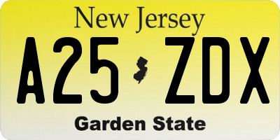 NJ license plate A25ZDX