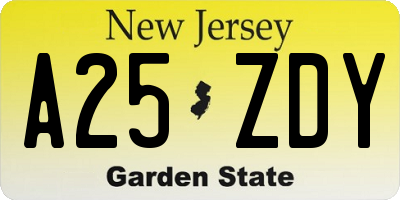NJ license plate A25ZDY