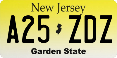 NJ license plate A25ZDZ