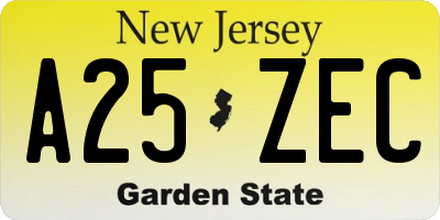 NJ license plate A25ZEC