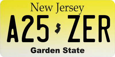 NJ license plate A25ZER