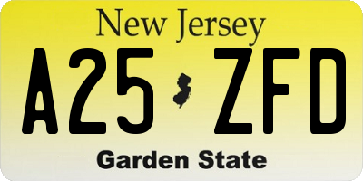 NJ license plate A25ZFD
