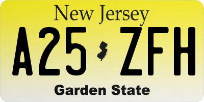 NJ license plate A25ZFH