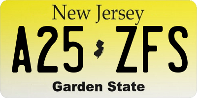 NJ license plate A25ZFS