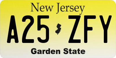 NJ license plate A25ZFY