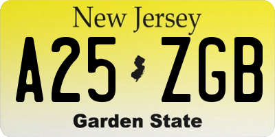 NJ license plate A25ZGB