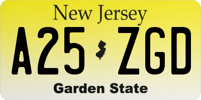 NJ license plate A25ZGD