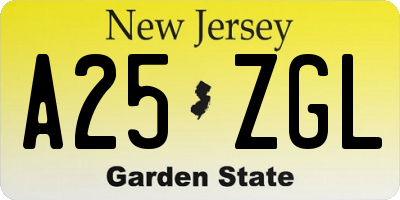 NJ license plate A25ZGL