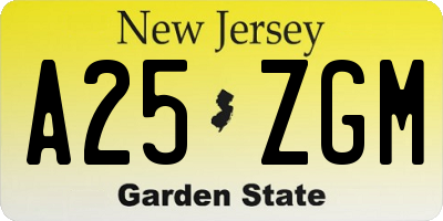 NJ license plate A25ZGM