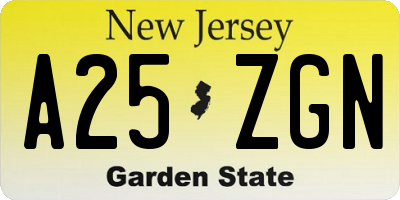 NJ license plate A25ZGN
