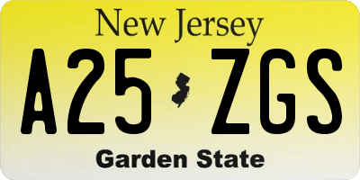 NJ license plate A25ZGS