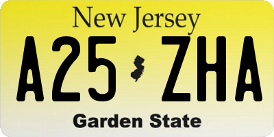 NJ license plate A25ZHA