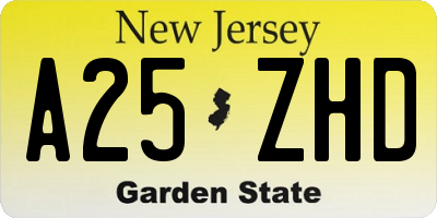 NJ license plate A25ZHD