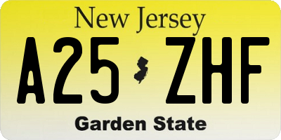 NJ license plate A25ZHF