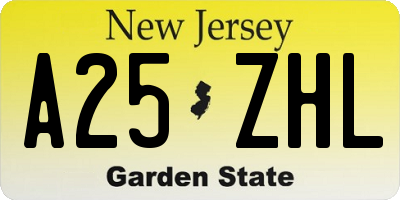 NJ license plate A25ZHL