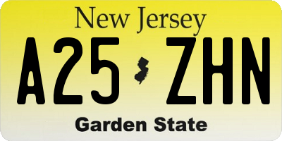 NJ license plate A25ZHN
