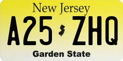NJ license plate A25ZHQ