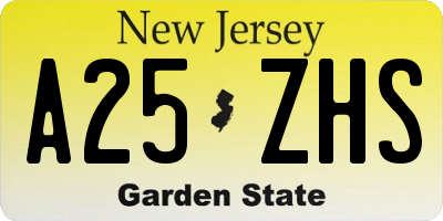 NJ license plate A25ZHS