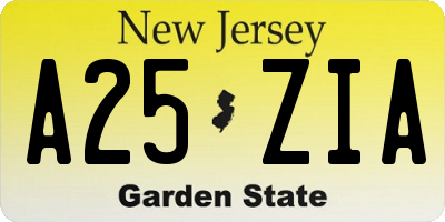 NJ license plate A25ZIA