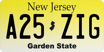 NJ license plate A25ZIG