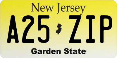 NJ license plate A25ZIP