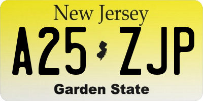 NJ license plate A25ZJP