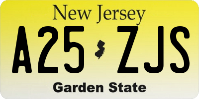 NJ license plate A25ZJS
