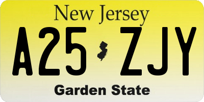 NJ license plate A25ZJY