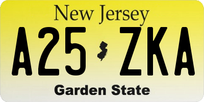 NJ license plate A25ZKA