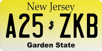 NJ license plate A25ZKB