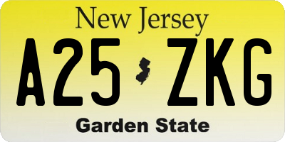 NJ license plate A25ZKG