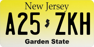 NJ license plate A25ZKH