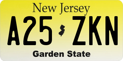 NJ license plate A25ZKN