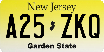 NJ license plate A25ZKQ