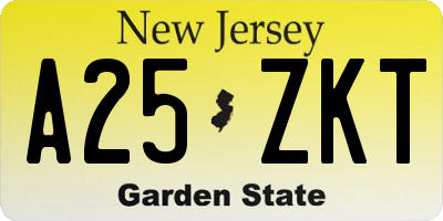 NJ license plate A25ZKT