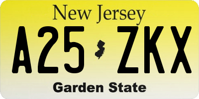 NJ license plate A25ZKX